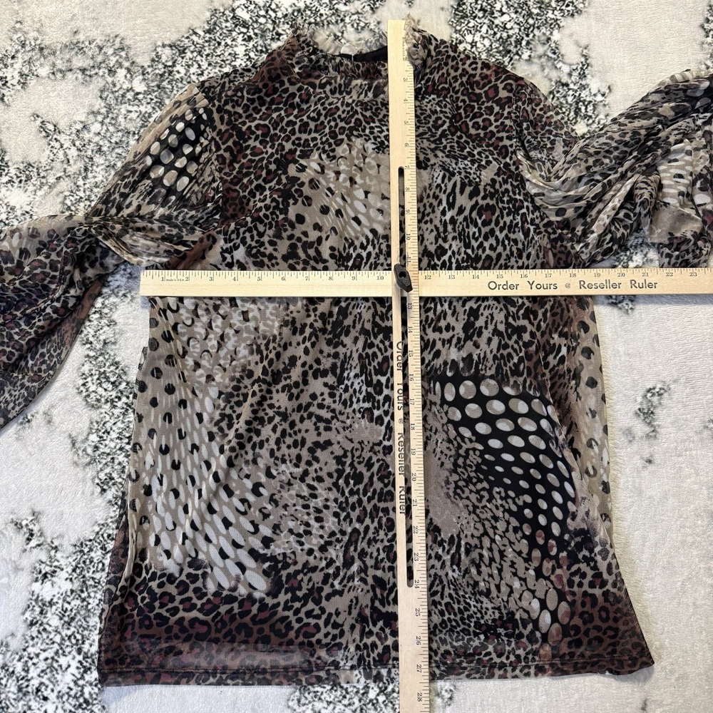 Chicos Top Womens Size L Brown Multi Cheetah/Snake Print Mesh Lightweight Sheer - Picture 3 of 7